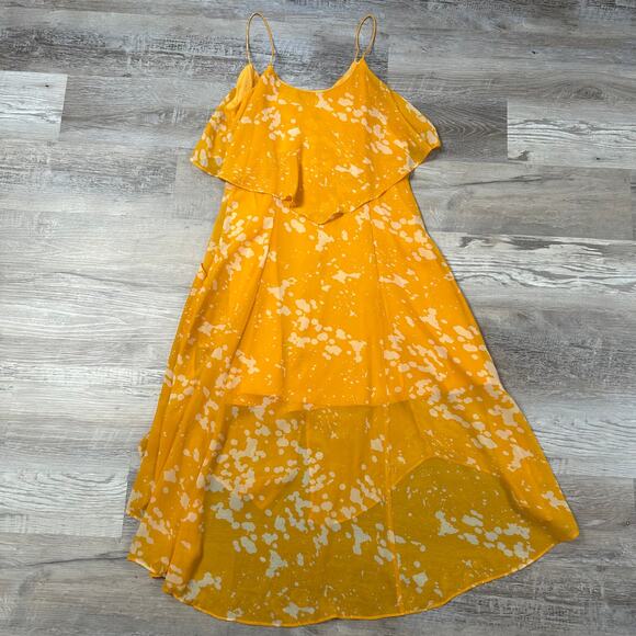 W118 by Walter Baker Yellow Midi Dress Layered Sheer Flutter M - Picture 5 of 7